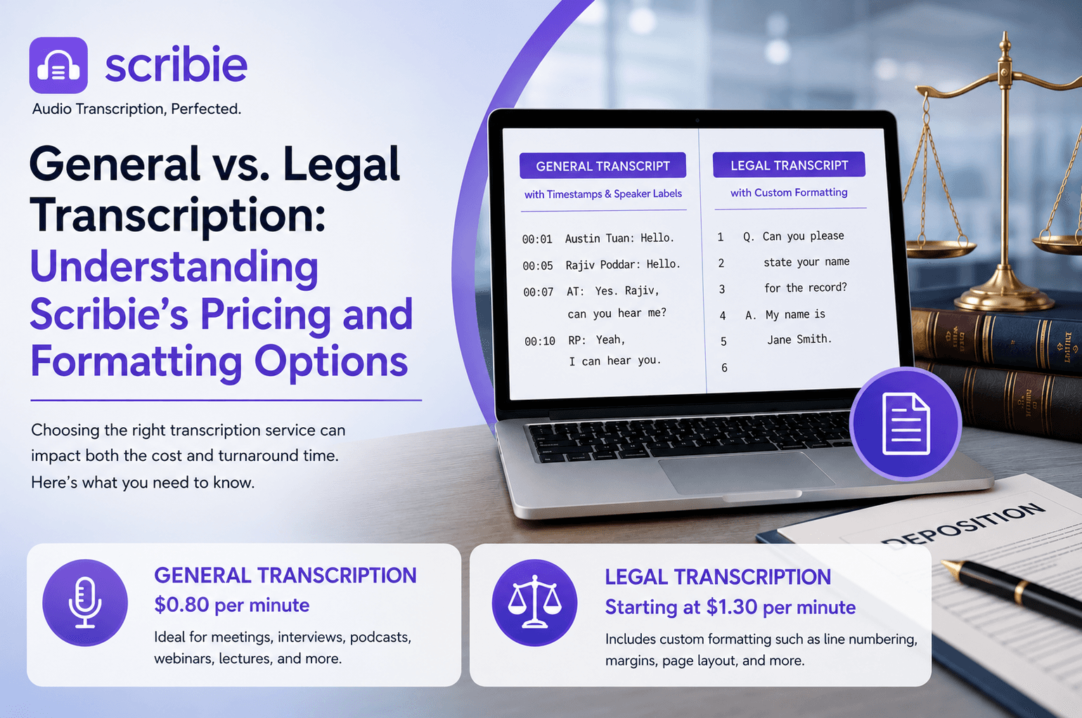 General Transcription vs. Legal Transcript Formatting: Scribie’s Pricing and Options