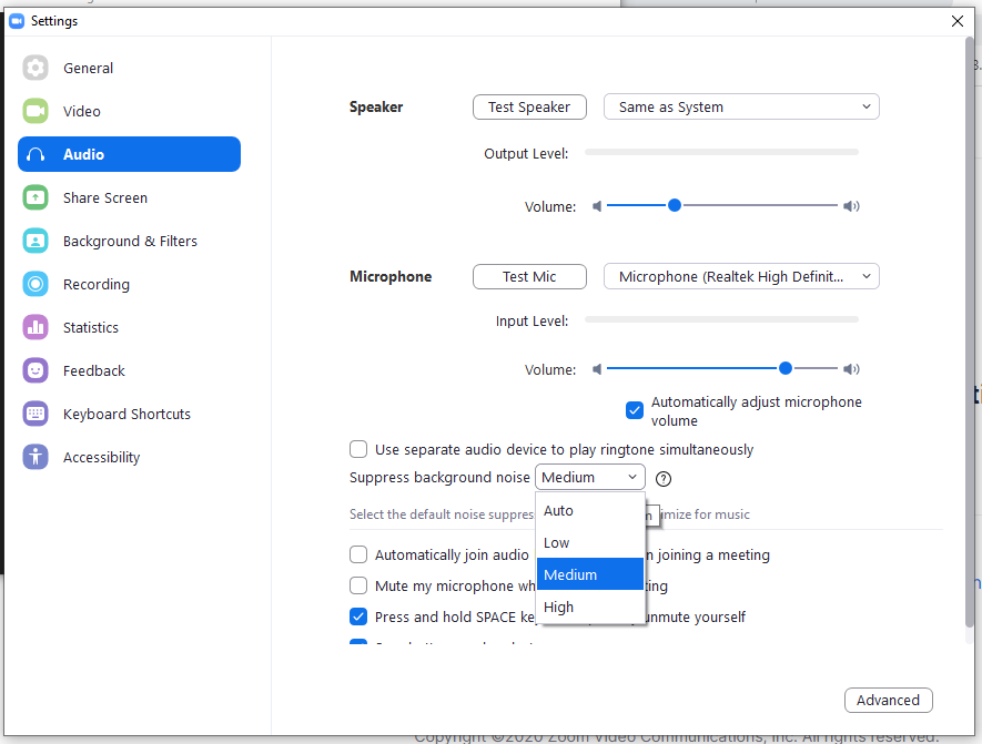 Suppress background noise on Zoom