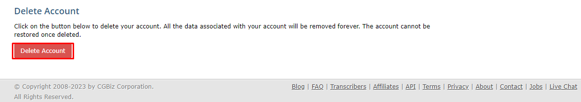 Delete Account button