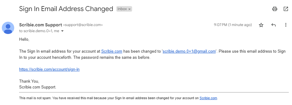Sign In Email Address Changed