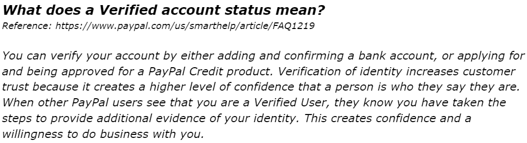 Meaning of a Verified PayPal 
