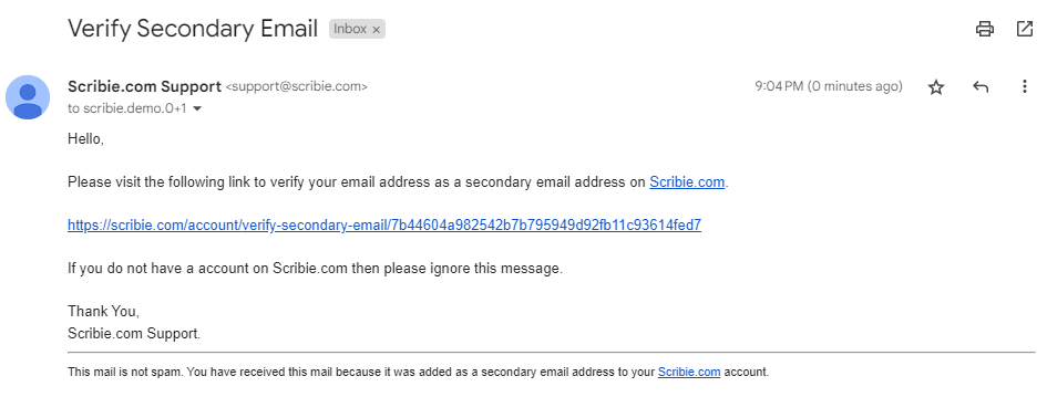 Verify Secondary Email Link